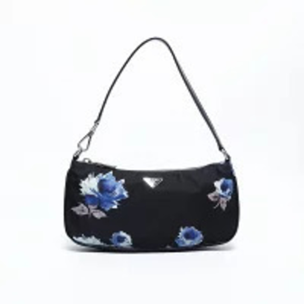 Prada Bag Flower Handbag Logo Black Triangle Hobo